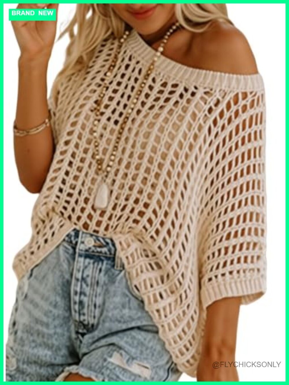 Crochet Hollow Out Short Sleeve Knit Top Scoop Neck Pullover Beach Coverup